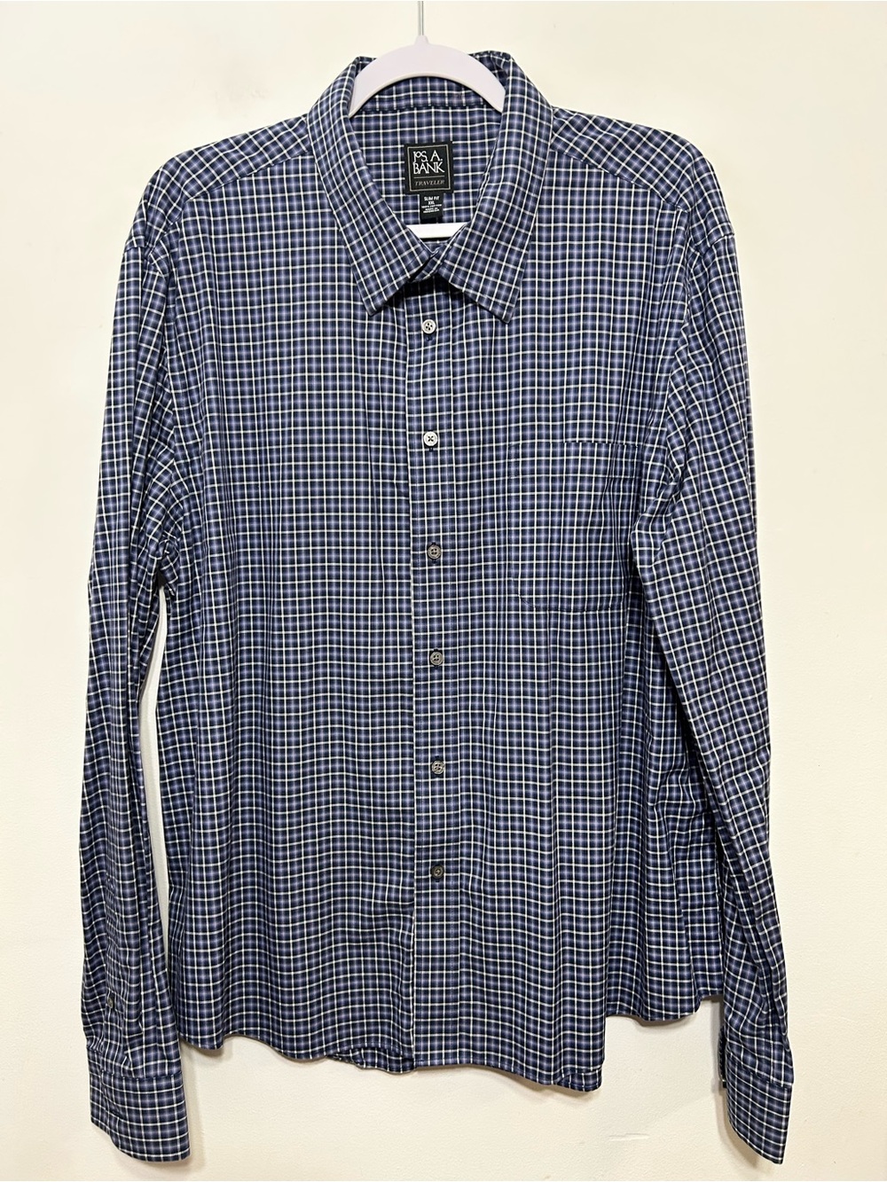 Jos A. Bank Traveler Plaid Button Up Shirt Mens Size XXL Slim Fit